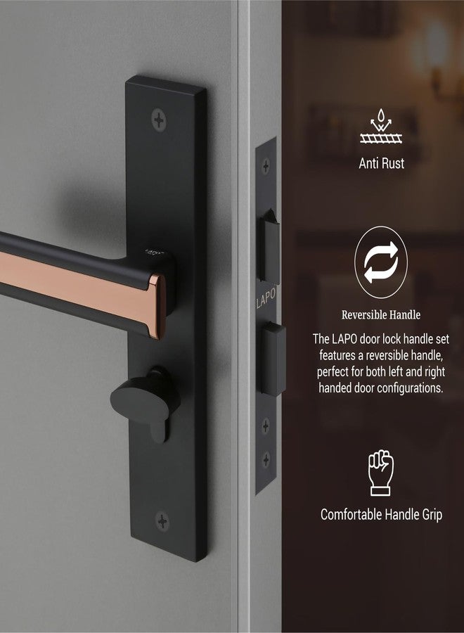 LAPO طقم قفل باب رئيسي متين من الزنك من لابو، مناسب للمنازل، بمقابض نقر مع مفاتيح وأسطوانة 60 مم، وجسم قفل 45×45 مم، قفل بمقبض لغرفة النوم، المكتب، الفندق (لون أسود، ضمان 3 سنوات) Cy-167 - Image 4